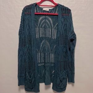 Grace & Lace teal and blue pointelle cardigan